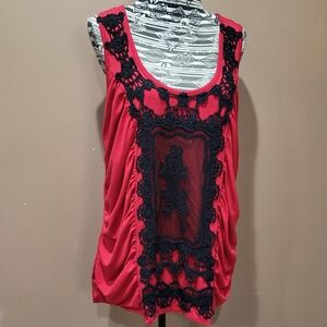 Torrid Vintage Red and Black Lace Tank Top sz 2X